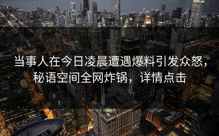 当事人在今日凌晨遭遇爆料引发众怒，秘语空间全网炸锅，详情点击